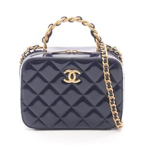 CHANEL Matelasse Top Handle Chain Vanity Bag, Patent Leather Shoulder Women's...